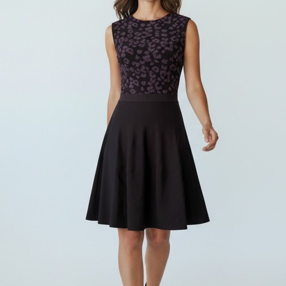 Rebecca Taylor Animal Print Detail Black Sleeveless A Line Dress in Size Small